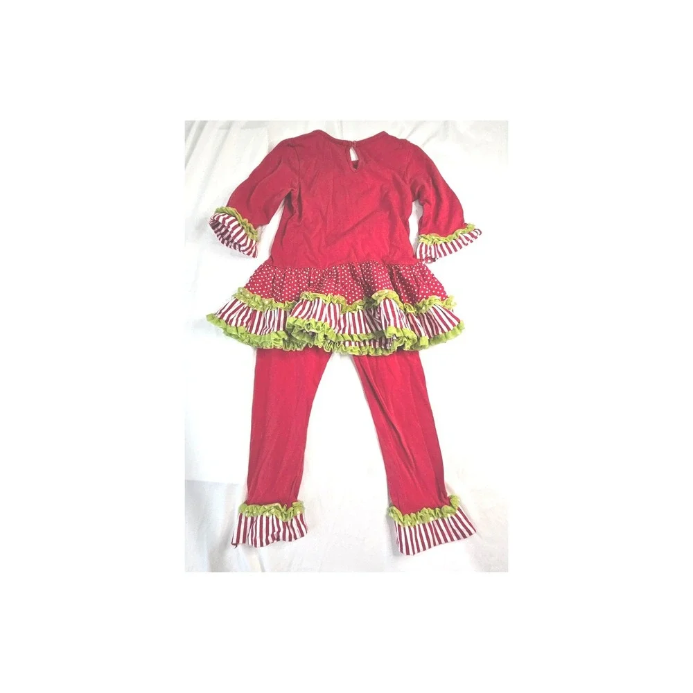Rare Editions Girls Red Reindeer Ruffle Tunic and Leggings Christmas Set Size 4T